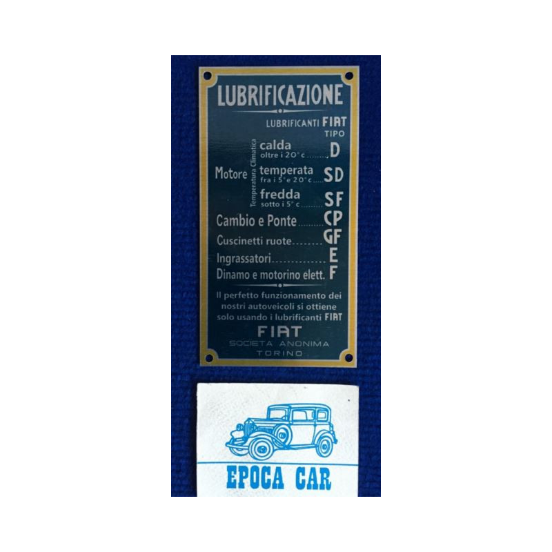 PLACCA IN ALLUMINIO LUBRIFICAZIONE