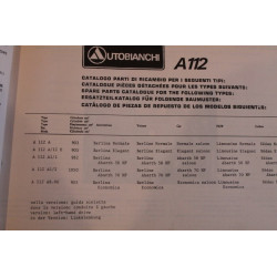 A 112         CATALOGO PARTI DI RICAMBIO MECCANICA E CARROZZERIA (1°EDIZIONE 1976)